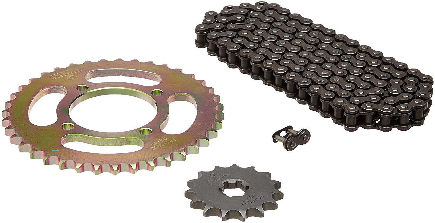 Uno Minda CH-7005 Quadra Rivet Chain & Alloy Steel Hardened Sprockets Chain & Sprocket Kit - R428 SIZE-110L / 15T / 39T(4H) For Yamaha RX 100 